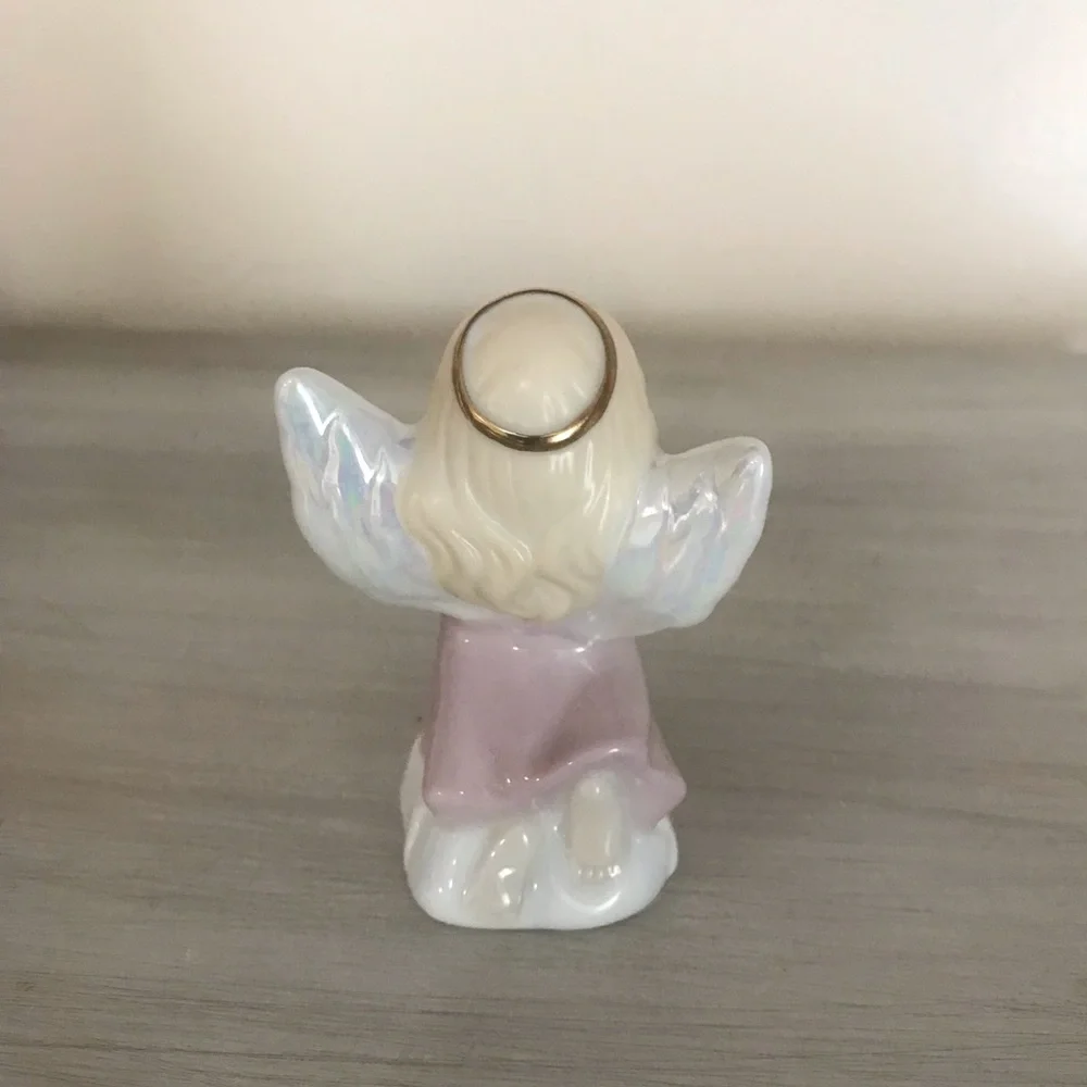 Precious Moments Pink and White January Angel Figurine with Red Heart Jewel